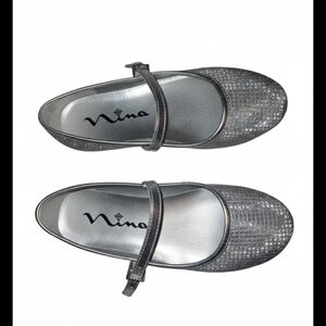 Nina Silver Mary Jane Flats with Metallic Shine